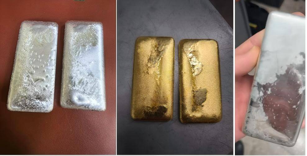Gold and silver bars containing impurities