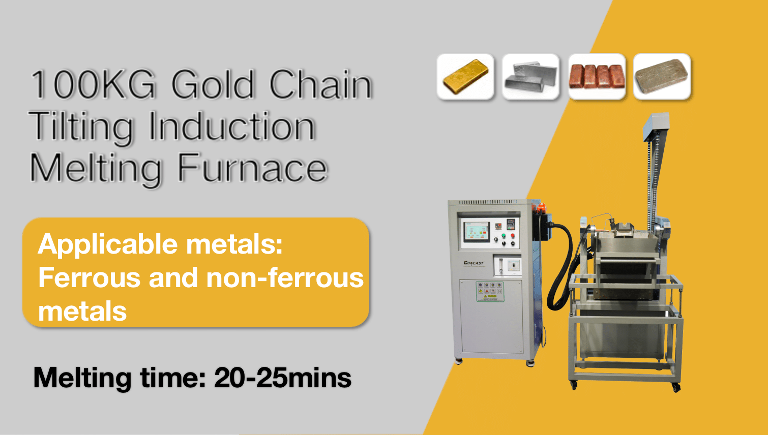 100KG Gold Chain Tilting Induction Melting Furnace